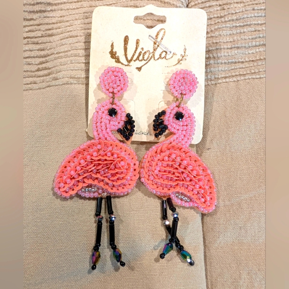Viola Pink Flamingo Beaded Earrings